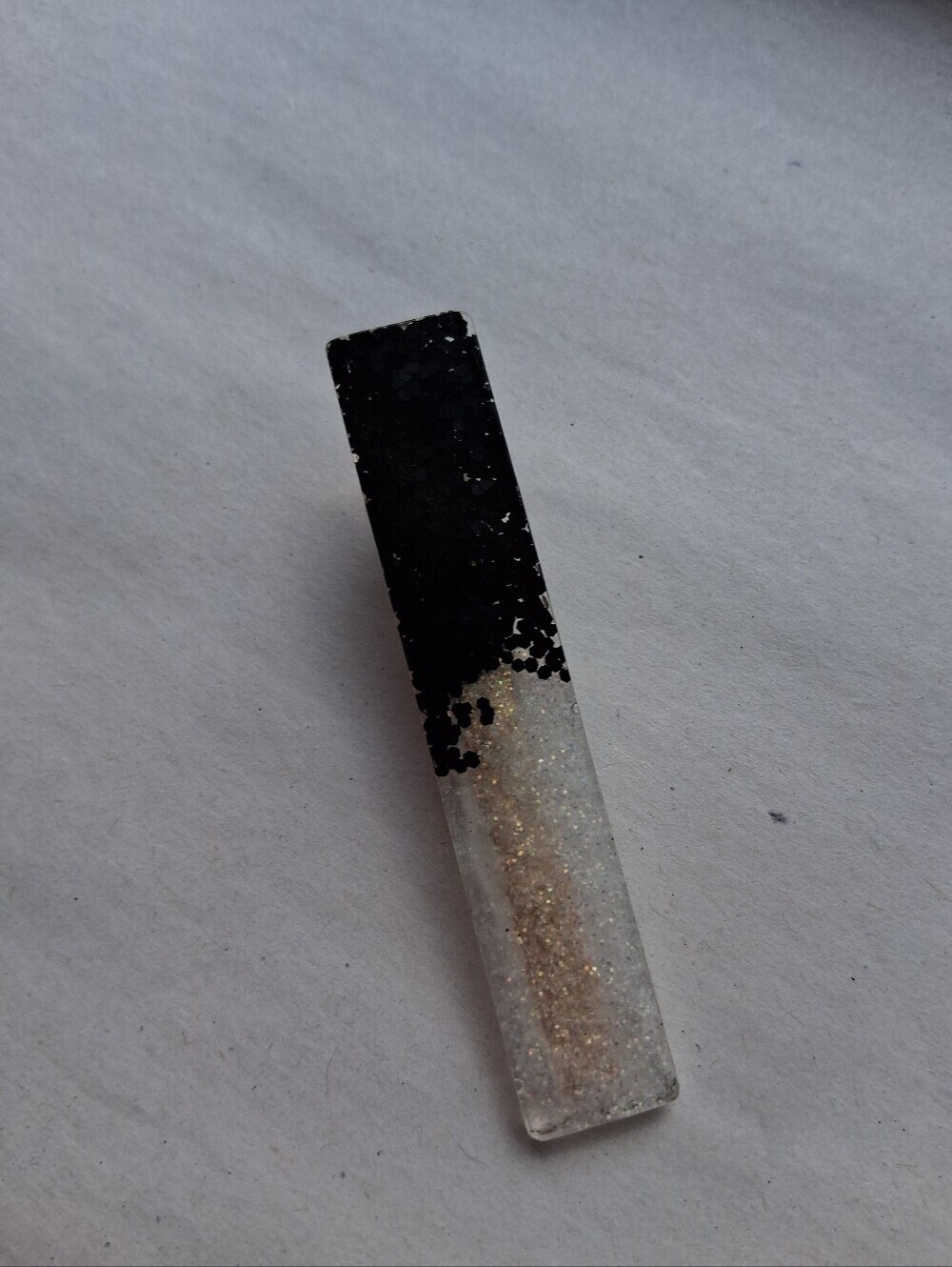5/$25 Hand Crafted Black and Gold Glitter Rectangular Hair Clip